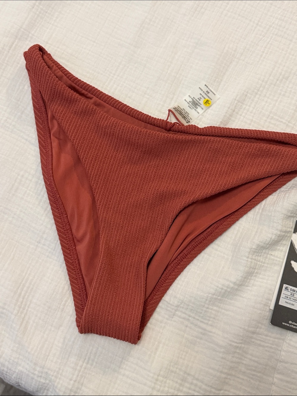 Vitamin A Ribbed Bikini Bottoms in Rust